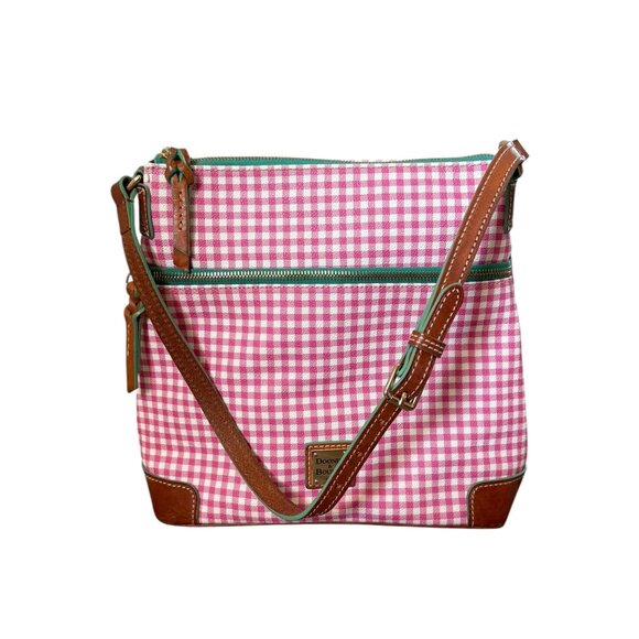 Dooney & Bourke Pink and White Gingham Shoulder Bag With Leather Trim - Picture 1 of 10
